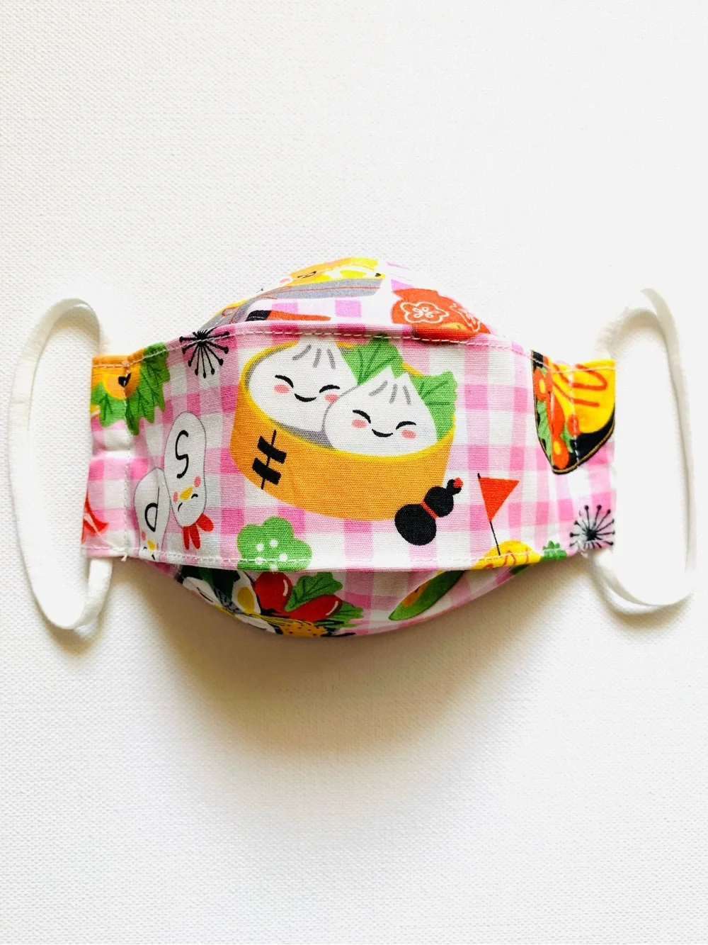 NEW Handmade Pink Gingham Bento Print 3D Kids Cotton Face Mask